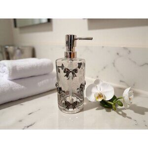 New Girly Glass Soap Dispenser Silver Bows Chrome Pump Bathroon Vanity Decor